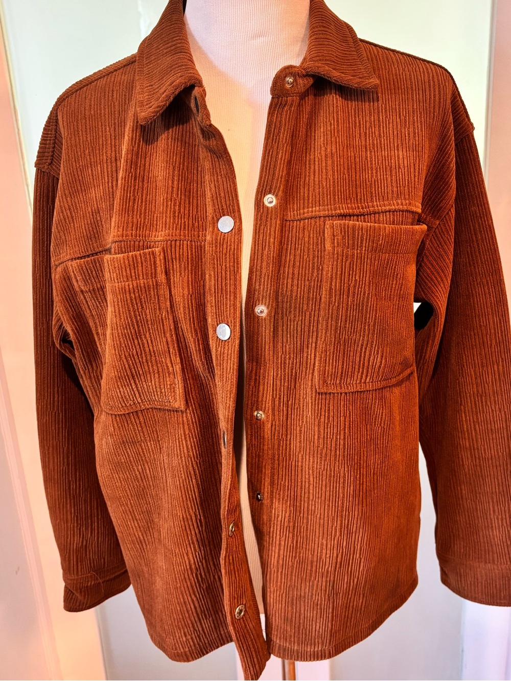miami Men's Corduroy Overshirt Jacket in Rust Brown